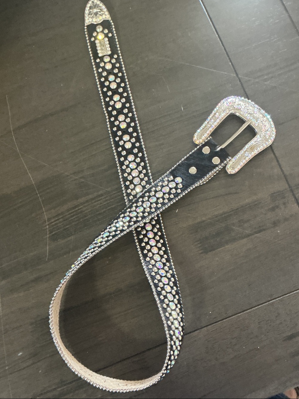B.B. Simon Black Crystal Western-Style Rhinestone Belt